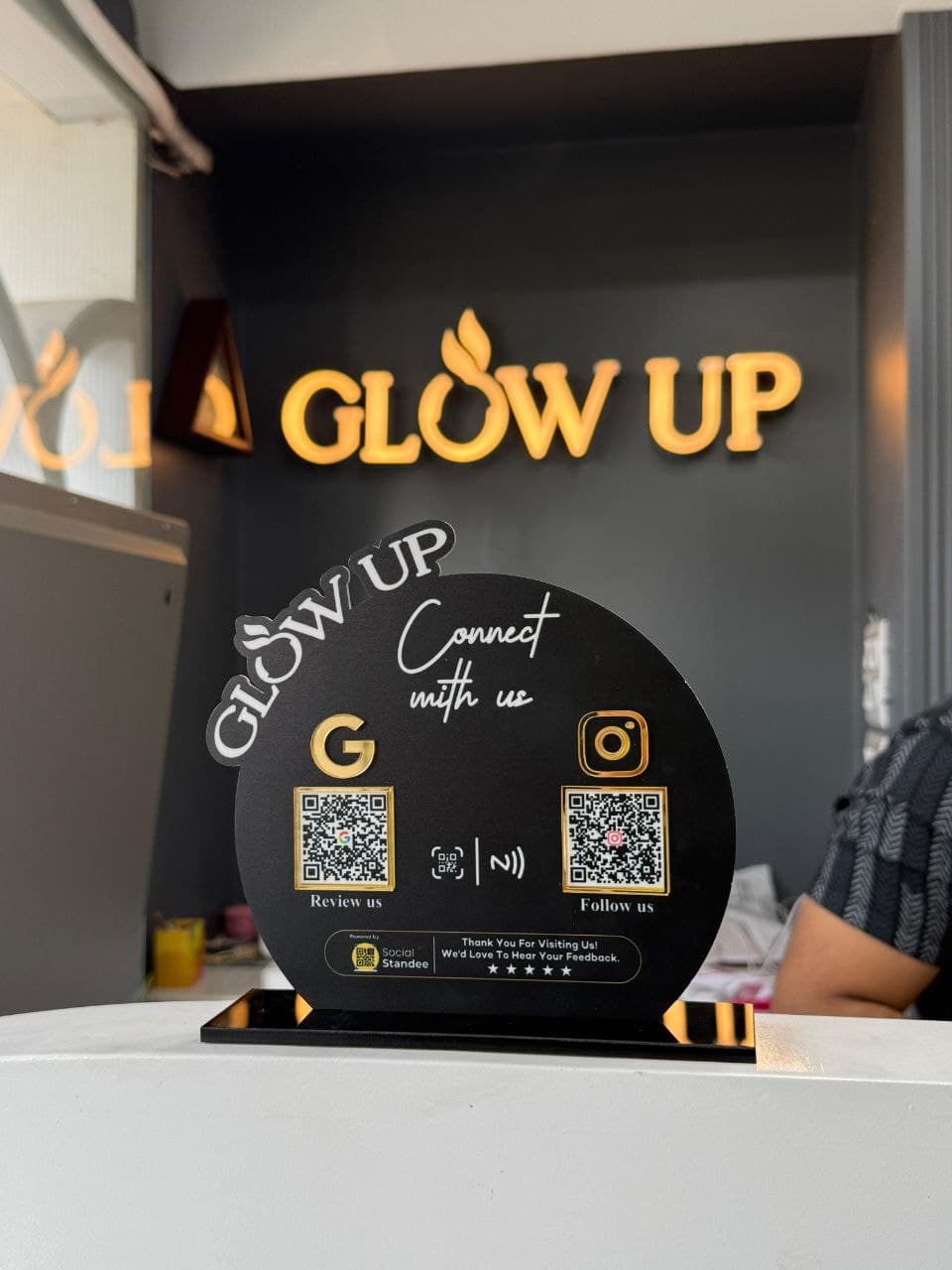 Glow Up Salon custom standee